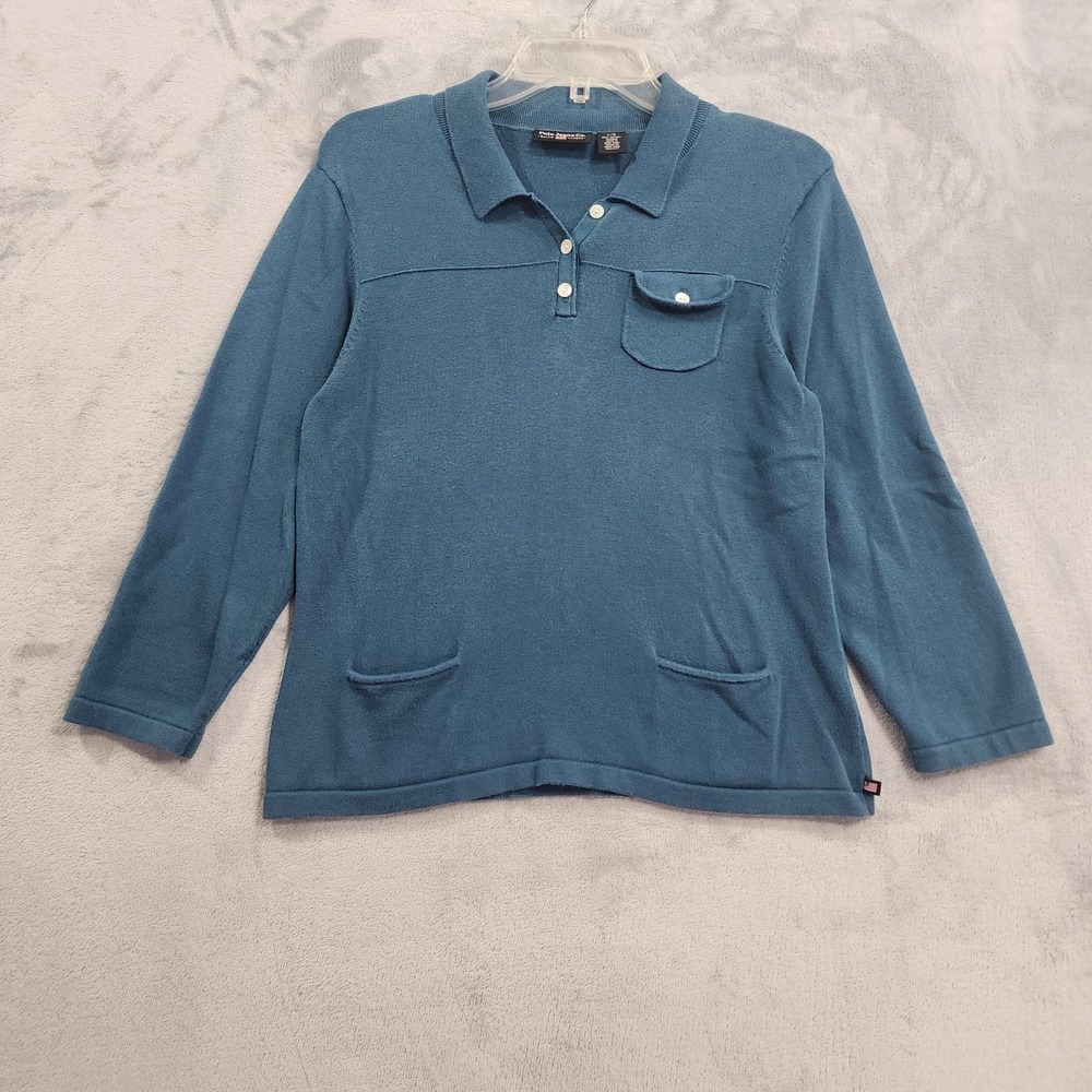 Vintage Polo Jeans Co Ralph Lauren Sweater Womens L Blue Collared Pockets Preppy